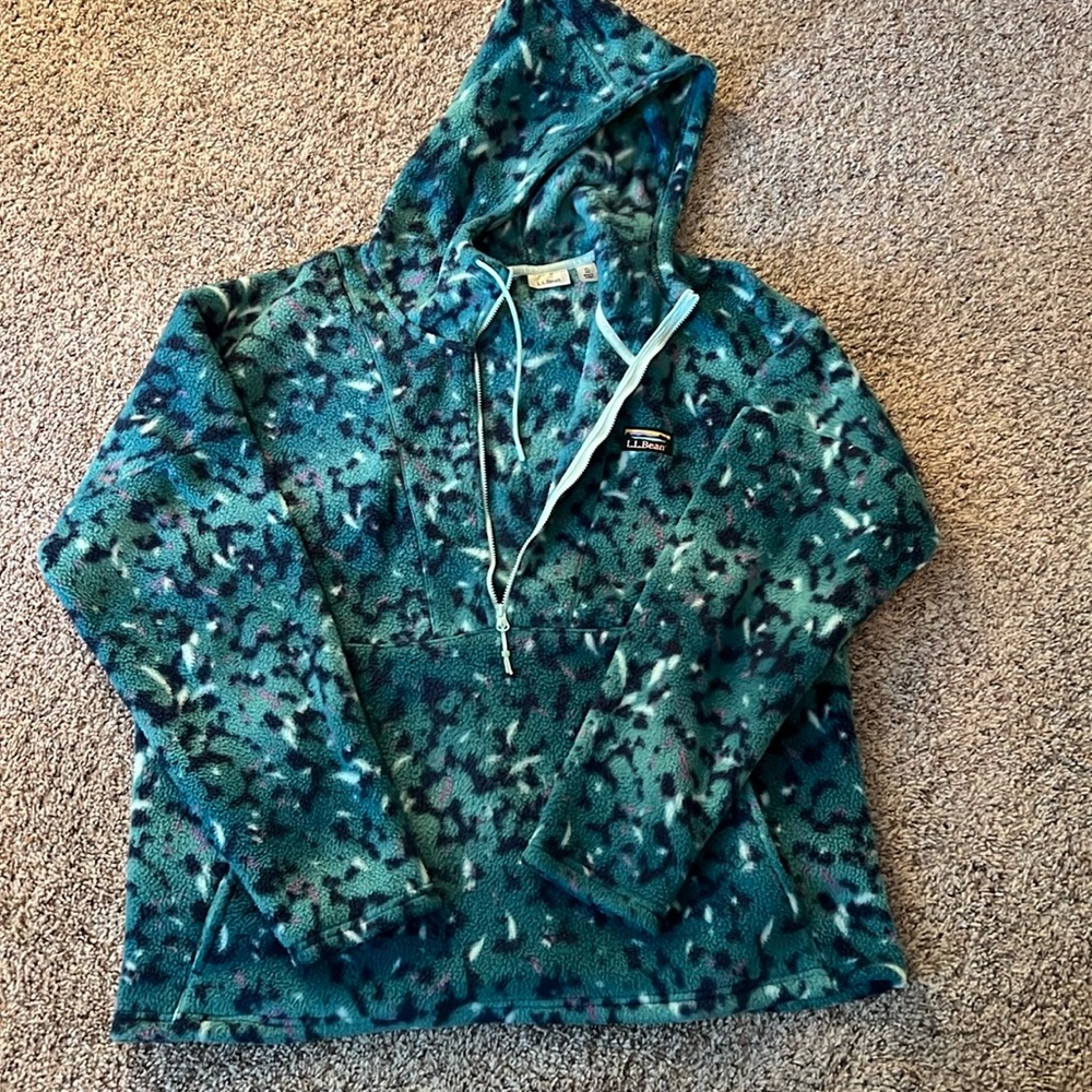 L.L. Bean hooded quarter zip printed fleece XL EUC